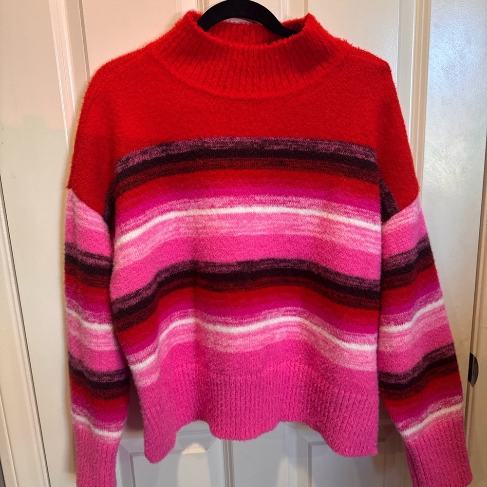 Nine West Vibrant Red and Pink Striped Turtleneck Sweater